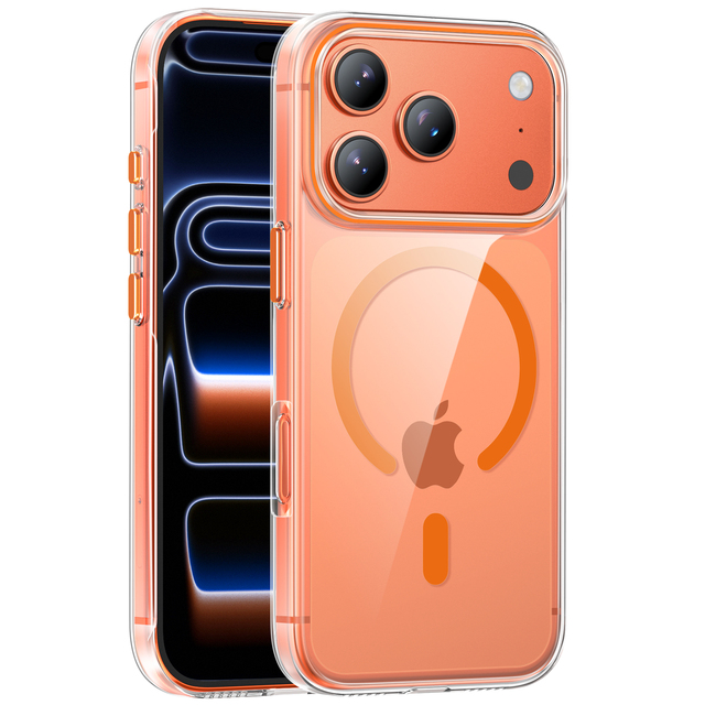 Premium Transparent Magnetic Charger Shockproof PC Phone Case for iphone 17 Pro Max Clear Anti-Yellow Case with Samsung Xiaomi