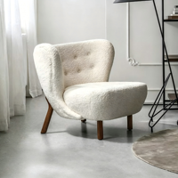 Canapé simple de style nordique pour salon, chambre, appartement, fauteuil lounge, fauteuil design en velours de laine blanc de luxe léger, fabriqué en Chine
