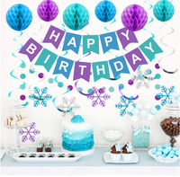 Décorations de fête d'anniversaire Frozen pour garçon et fille, bannières joyeux anniversaire, serpentins flocons de neige, guirlandes circulaires, boules en nid d'abeille suspendues