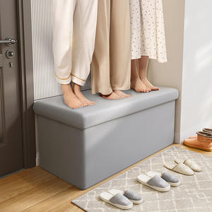 Tabouret Cube pliant en cuir de couleur grise <span class=keywords><strong>pouf</strong></span> lits de rangement canapé pour salon meubles organisateur de rassemblement - Product Image 3