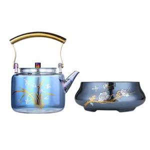 Bule para água doméstica luxuosa da europa, prata azul desenhada, 1100ml, grande, resistente ao calor, borosilicado