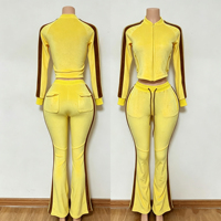 Ensemble femme automne-hiver, ensemble en velours, ensembles de survêtements de haute qualité, veste à fermeture éclair et pantalon évasé, ensemble extensible en deux pièces, ensembles de détente