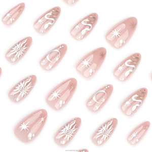 24 <span class=keywords><strong>Uñas</strong></span> Postizas Cortas en Forma de Almendra con Diseño de Estrellas <span class=keywords><strong>y</strong></span> Luna - Product Image 4