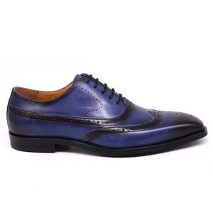 Lace up Stylish Oxford Mens Blue Dress Genuine Leather <b>Shoes</b> Italian - Product Image 3