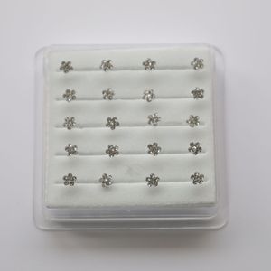 20 pezzi strass di fiori bianchi a forma di ll con borchie a forma di naso a sfera con osso a punta per narice Piercing al naso <span class=keywords><strong>gioielli</strong></span> in scatola all'ingrosso 22G - Product Image 2