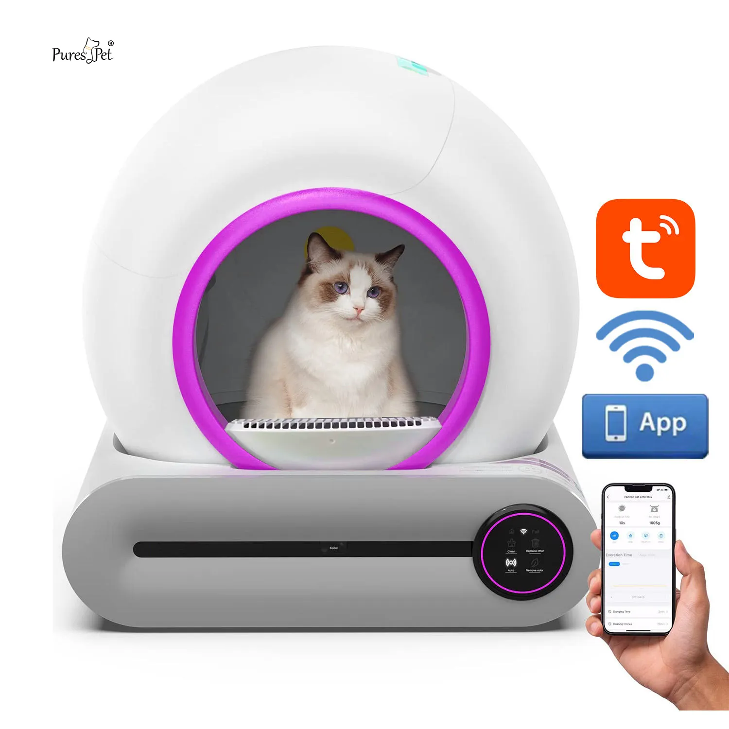 صندوق أدوات للقطط ذكي أوتوماتيكي ذاتي التنظيف كهربائي ذكي يعمل باللمس وبنظام واي فاي بتطبيق منخفض الضوضاء بتصميم جديد مواكب للموضة