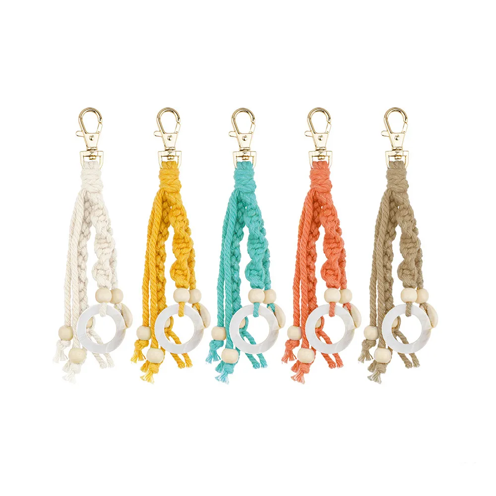 Chaveiros artesanais coloridos, chaves feitas à mão para bolsas, macrame