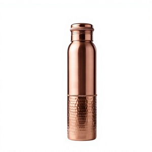 Bouteille d'eau en cuivre pur, moitié martelée, moitié lisse, anti-fuite, pour la pratique de la yoga et de la fitness ayurvédique - Product Image 1