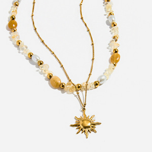 Sun Pendant <b>Necklace</b> With Pearl And Natural Stone <b>Beads</b> For Women Everyday Wear - Product Image 1