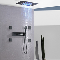 Pomme de douche de plafond à LED de 14x20 pouces avec jets de corps, système de douche à effet pluie, kit de mitigeur thermostatique