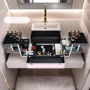 Trousse de maquillage portable Qihui rose gold en ABS avec serrure pour outils cosmétiques, usage domestique, été 2024 - Product Image 2