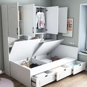 Set Letto Singolo Tatami Moderno con Contenitore per Bambini 2026, Armadio Salvaspazio <span class=keywords><strong>in</strong></span> <span class=keywords><strong>Legno</strong></span>, Camera da Letto per Bambini - Product Image 2