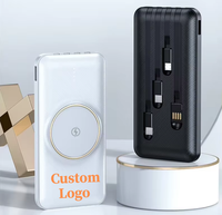 Batterie externe personnalisée avec logo, charge sans fil, 10000 mAh, chargeur portable, chargeur sans fil pour téléphone portable avec quatre câbles