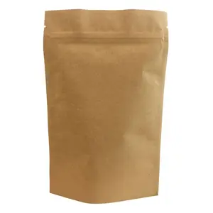 Stok geri dönüşümlü özelleştirilebilir kahverengi kese kağıdı çay paketleme torbası alüminize film mühürlü fermuarlı çanta açılıp kapanabilir ayakta duran torba