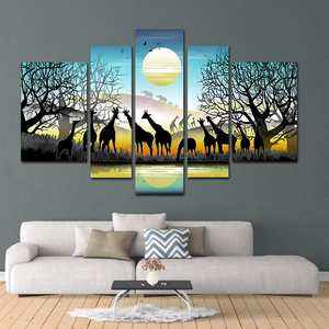5 mảnh HD vải in phong cảnh Châu Phi Safari nhóm sơn phòng trang trí Poster hươu cao cổ voi Châu Phi đồng cỏ hình ảnh vải - Product Image 5