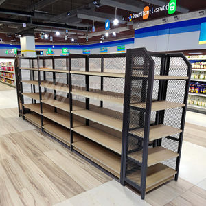 סופרמרקט גונדולה מתלה דו צדדי עץ & רשת מתכתית בחזרה אור דיוטי מעמד עבור קניון - Product Image 1