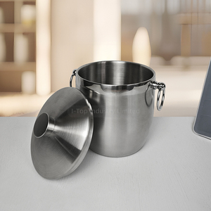 Stocked Sturdy Silver Brushed Finish Custom Logo Stainless Steel <b>Ice</b> Bucket Customized Double Wall <b>Ice</b> Bucket with Strainer - Product Image 1