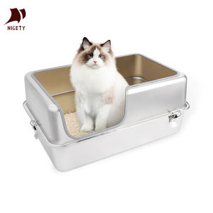 Bac à litière en acier inoxydable pour grand chat, bac à litière en métal extra large avec couvercle anti-fuite - Product Image 1