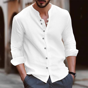 Camicia da <span class=keywords><strong>Uomo</strong></span> con Colletto alla Coreana, Vestibilità Slim, Tinta Unita, per Shopping e Attività all'Aperto, Taglie S-3XL, Comoda e Traspirante, ODM - Product Image 1