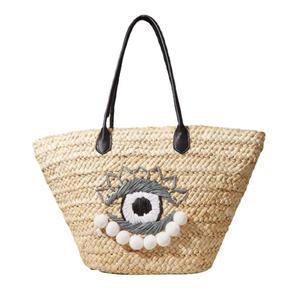 Bolso de paja de ojo de diablo de lujo para mujer, bolsa de playa bordada personalizada, estilo étnico tailandés, vacaciones - Product Image 1