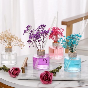 Diffuseur de roseaux de luxe en strass, huile parfumée colorée, aromathérapie, fleurs séchées véritables, gypsophile, ensemble de parfums d'intérieur - Product Image 2