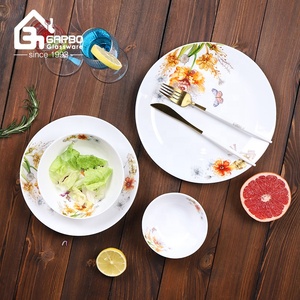 Chine <span class=keywords><strong>fournisseur</strong></span> opale plats avec décalque forme ronde <span class=keywords><strong>grossiste</strong></span> plaques de verre opalware pour la maison cuisine ou cantine assiette personnalisée - Product Image 1