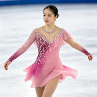 Robe de patinage artistique rose dégradé rouge pour performance scénique, ornée de strass faits à la main, dos ouvert, pour filles et enfants