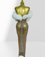 Robe de soirée sexy pour femme, en tulle brodé de sequins transparents, à épaules dénudées, élégante pour les spectacles et les fêtes