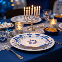 Assiettes en papier Hanouka bleues et argentées, vaisselle jetable pour les célébrations de la fête