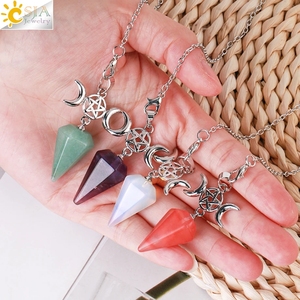 CSJA-Pendentif cône hexagramme divination spirituelle étoile Moom, pierre naturelle, cristaux de guérison, pendule améthyste pour la <span class=keywords><strong>radiesthésie</strong></span> - Product Image 2