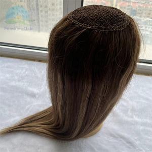 Filet à poisson <span class=keywords><strong>blond</strong></span> complet à la main Base Highlight Brown Woman Toupee European Cuticle Quality Human Hair Bayalage Topper - Product Image 6