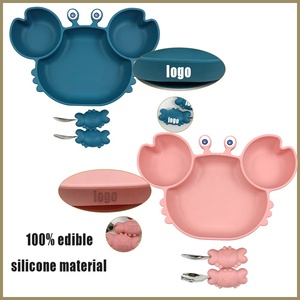 Food Grade Baby Silicone Feeding Set Crab Shape Plato With Suction Bottom Cutlery Bebe Kids Dining Plate BPA Free <strong>Microwave</strong> Safe - Product Image 2