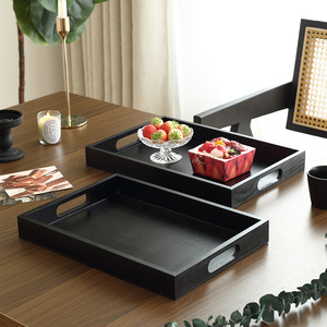 Japanese Style Black Wooden Serving <b>Tray</b> Rectangular Solid Wood <b>Tea</b> <b>Tray</b> Hotel Coffee Use - Product Image 1