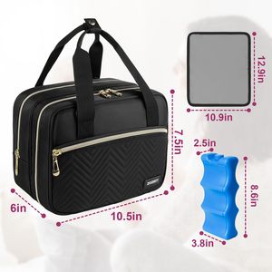 Sac isotherme noir pour lait maternel, sac de transport portable pour tire-lait avec poche à glace et tapis imperméable, sac de maman portable - Product Image 3