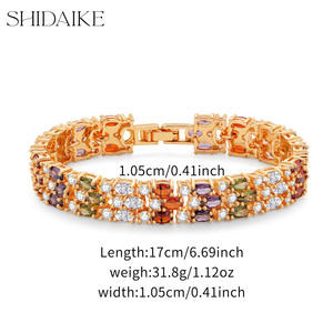 Bracelet pour femme en or 18 carats plaqué couleur or, triple rangée de zircons marquise, <span class=keywords><strong>bijoux</strong></span> pour femme, vente chaude, luxe léger - Product Image 5