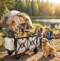 Chariot de camping pliable à double étage personnalisé avec auvent, chariot utilitaire tout-terrain robuste pour l'extérieur avec plateau amovible
