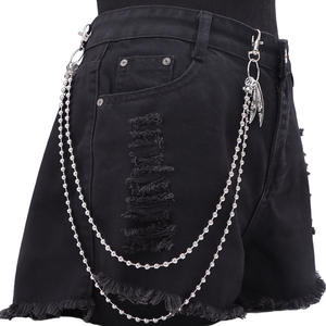 Cadena de cintura de doble capa con cuentas y colgante de pluma con diseño de cara de fantasma, accesorio de moda hip hop punk, uso casual, aleación de zinc - Product Image 1