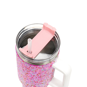 Vente en gros 40 Oz Voyage en acier inoxydable miroitant vide strass gobelet isolé clouté Bling tasse à café gobelets avec poignée - Product Image 2