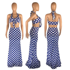 Trendy Design <b>Sexy</b> Halter Vest Dot Fishtail Skirt 2-piece <b>Set</b> Women Fashion - Product Image 3