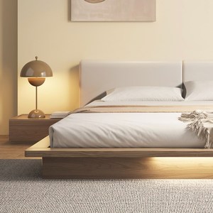 Lit japonais tatami, lit plateforme moderne en bois, lit tatami moderne à faible hauteur avec table de chevet et lumières - Product Image 3