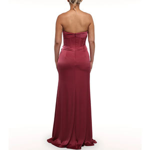 Abito <span class=keywords><strong>da</strong></span> sera in chiffon rosso senza spalline con <span class=keywords><strong>scollo</strong></span> a cuore arricciato, lunghezza fino al pavimento, abito formale personalizzabile - Product Image 4