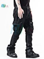 Jeans en denim pour homme, coupe skinny, effet empilé, grande taille, multi-poches, décontracté, coupe droite, couleur unie, extensible, noir
