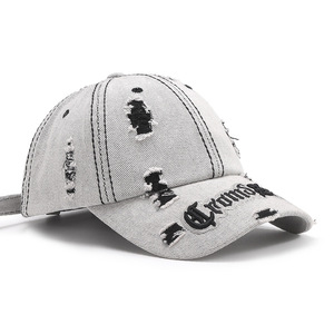 Cappello da Baseball in Denim alla moda con lettere di rottura in stile retrò lavato con lettere di rottura personalizzate all'ingrosso - Product Image 6