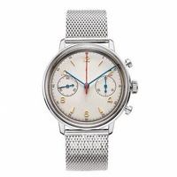 Montre chronographe mécanique pour hommes, cadran bleu de 38mm, verre saphir, boîtier en acier inoxydable, bracelet en cuir