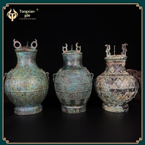 Jingciren Boutique - Adornos de bronce antiguo para macetas, maceta redonda con alas de grulla china, regalo para el hogar, decoración para sala de estar, florero - Product Image 2