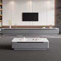 Meuble TV en bois et marbre de luxe moderne de haute qualité, design flottant pour salon et chambre à coucher, dernière collection 2025