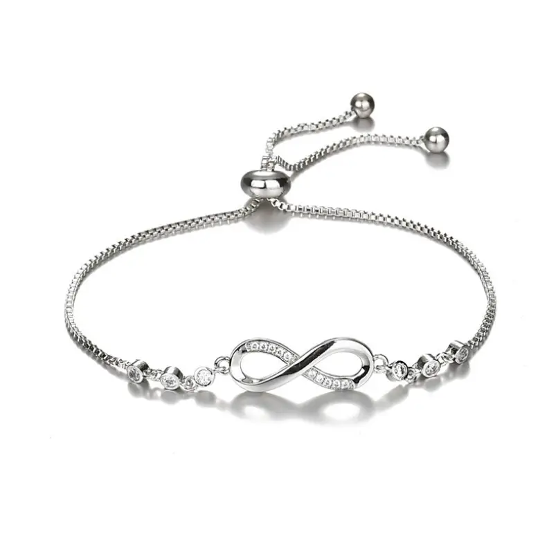 20317-2 New Arrival Silver Charm Jewelry Infinity Crystal Diamond Link Chain Bracelet for Women