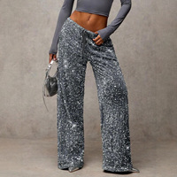 Pantalon large décontracté à sequins avec cordon de serrage et taille élastique, vente en gros