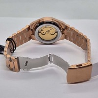 Montre-bracelet automatique de sport pour hommes de haute qualité, aiguille rouge, fonction calendrier, bracelet en acier inoxydable or rose, cristal saphir