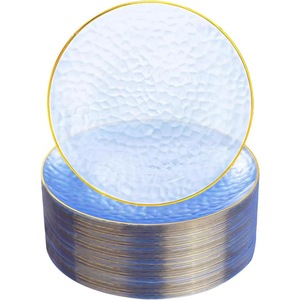 Assiettes à dessert jetables en <span class=keywords><strong>plastique</strong></span> <span class=keywords><strong>transparent</strong></span> de luxe en gros, bord doré, motif marteau, personnalisées pour les mariages et les fêtes - Product Image 2